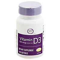 Signature Care Vitamin D3 125mcg Dietary Supplement Softgel - 100 Count - Image 1