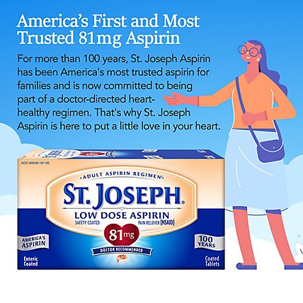 St. Joseph Aspirin Tablets Low Dose 81 mg Enteric Coated - 120 Count - Image 3