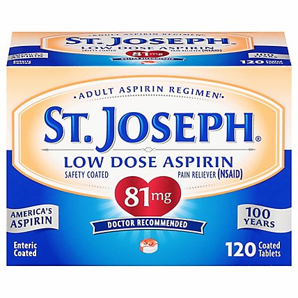 St. Joseph Aspirin Tablets Low Dose 81 mg Enteric Coated - 120 Count - Image 1