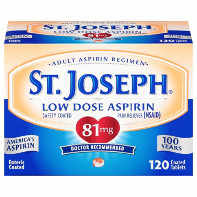 St. Joseph Aspirin Tablets Low Dose 81 mg Enteric Coated - 120 Count - Image 1