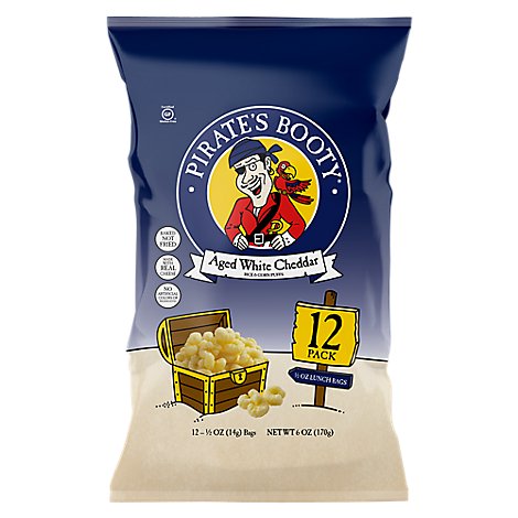 Pirates Booty Rice & Corn Puffs Baked Aged White Cheddar - 12-0.5 Oz