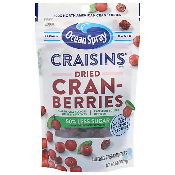 Ocean Spray Craisins Cranberries Dried Reduced Sugar 50% Less Resealable - 5 Oz