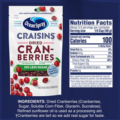 Ocean Spray Craisins Cranberries Dried Reduced Sugar 50% Less Resealable - 5 Oz - Image 4