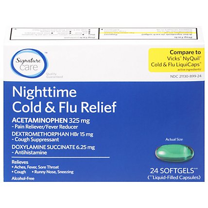 Signature Care Cold & Flu Relief Nighttime Acetaminophen 325mg Softgel - 24 Count - Image 2