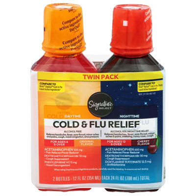 Signature Select/Care Cold & Flu Relief Daytime & Nighttime Pack Cherry Flavor - 2-12 Fl. Oz. - Image 1