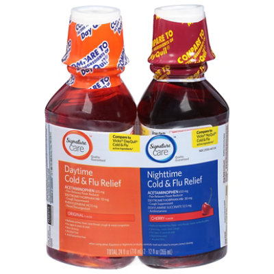 Signature Care Cold & Flu Relief Daytime & Nighttime Pack Cherry Flavor - 2-12 Fl. Oz.
