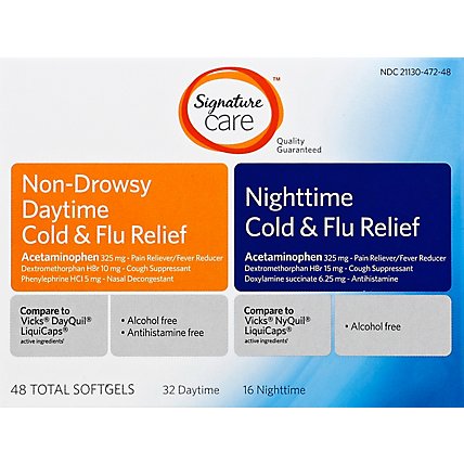 Signature Care Cold & Flu Relief Daytime & Nighttime Softgel - 48 Count - Image 2