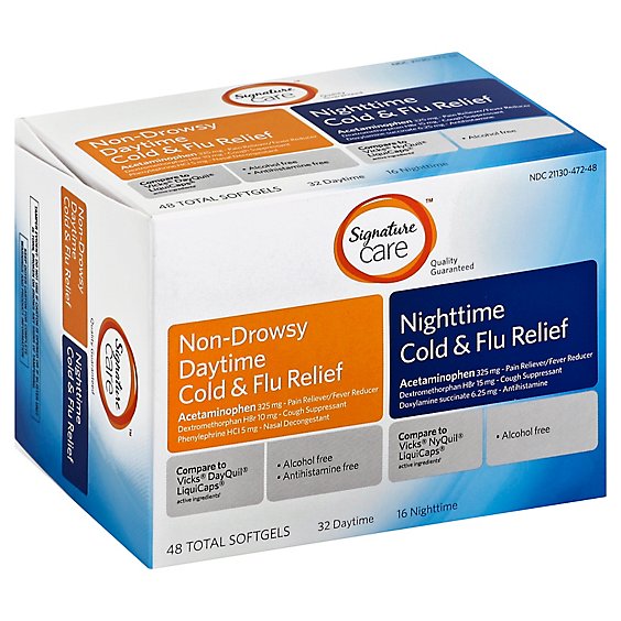 Signature Care Cold & Flu Relief Daytime & Nighttime Softgel - 48 Count