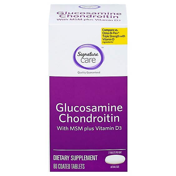 Signature Care Glucosamine Chondroitin With MSM Vitamin D3 Dietary Supplement Tablet - 80 Count