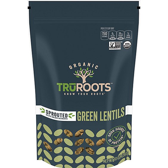 truRoots  Certified USDA Organic Non GMO Project Verified Organic Sprouted Green Lentils - 10 Oz