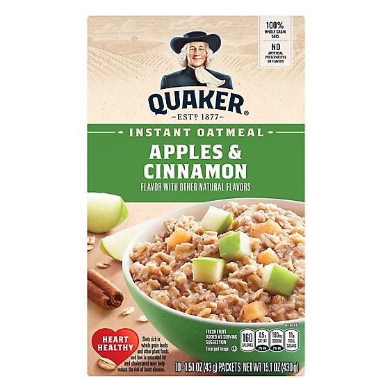 Quaker Oatmeal Instant Apples & Cinnamon - 10-1.51 Oz