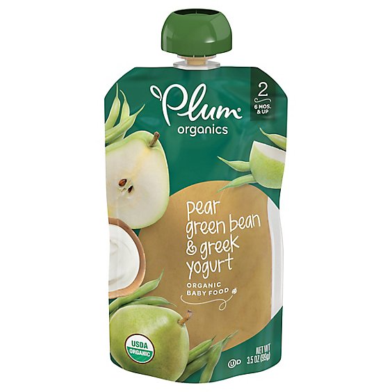 Plum Organics Baby Food Stage 2 Green Bean Pear & Greek Yogurt - 4 Oz