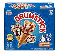Drumstick Lil Drums Sundae Cones Vanilla With Caramel & Fudge Sauce 12 Count - 27 Fl. Oz.