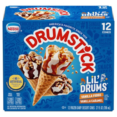 Drumstick Lil Drums Sundae Cones Vanilla With Caramel & Fudge Sauce 12 Count - 27 Fl. Oz.
