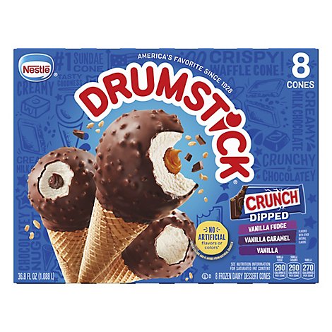 Drumstick Frozen Dairy Dessert Cones Crunch Dipped 8 Cones - 36.8 Fl. Oz.