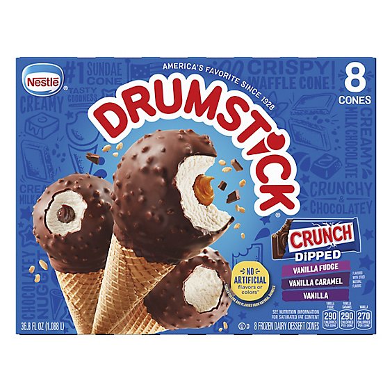 Drumstick Crunch Dipped Vanilla Caramel and Fudge Cones - 8 Count