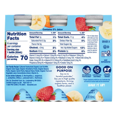 Stonyfield Organic Strawberry Banana Lowfat Yogurt Smoothie - 6-3.1 Oz - Image 5