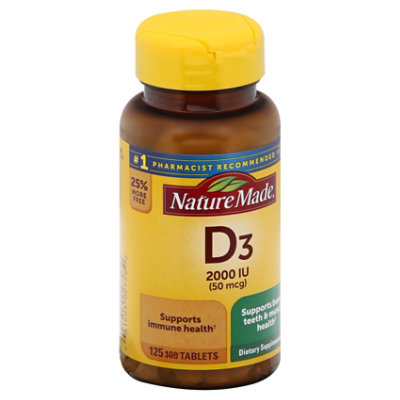 Nature Made Vitamin D Supplement Tablets D3 2000 IU - 125 Count - Image 1