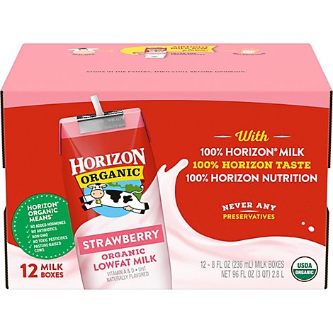 Horizon Organic Milk 1% Lowfat Strawberry - 12-8 Fl. Oz.