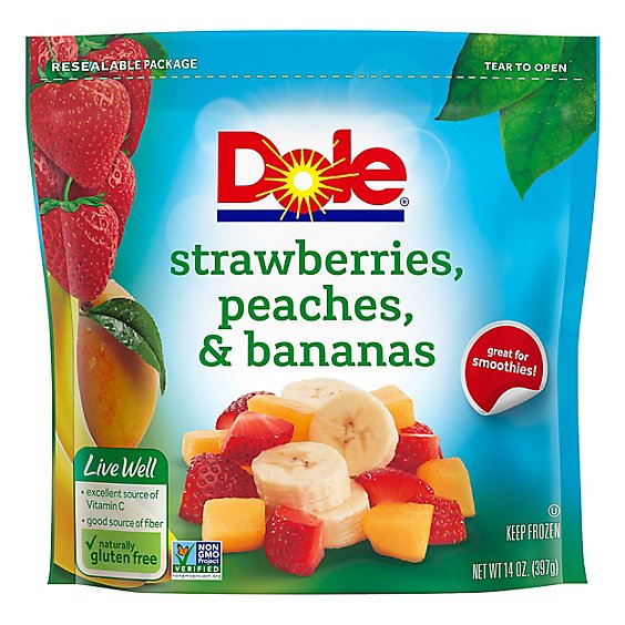 Dole Fruit Cut Strawberrys Peaches & Bananas - 14 Oz