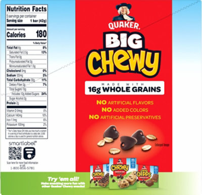 Quaker Big Chewy Granola Bars Chocolate Chip - 5-1.48 Oz - Image 6