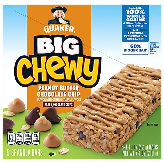 Quaker Big Chewy Granola Bars Peanut Butter Chocolate Chip - 5-1.48 Oz