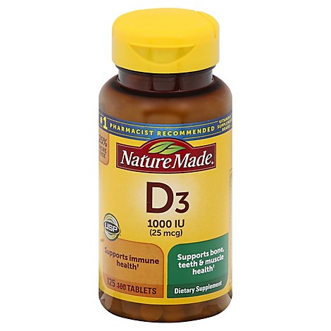 Nature Made Vitamin D Supplement Tablets D3 1000 IU - 125 Count