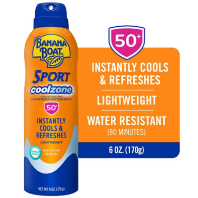 Banana Boat Sport Cool Zone Broad Spectrum SPF 50 Clear Sunscreen Spray - 6 Oz