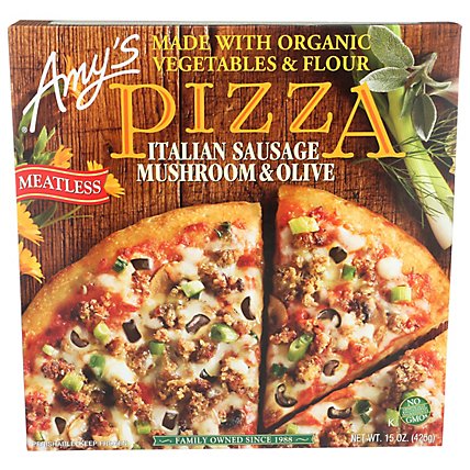 Amys Pizza Meatless Italian Sausage Mushroom & Olive Frozen - 15 Oz - Image 2