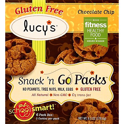 Lucys Cookies Gluten Free Chocolate Chip Snack N Go Packs School Smart! 6 Packs - 6.3 Oz - Image 2