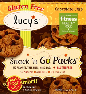 Lucys Cookies Gluten Free Chocolate Chip Snack N Go Packs School Smart! 6 Packs - 6.3 Oz - Image 2
