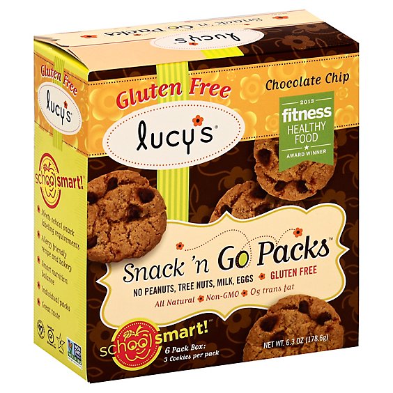 Lucys Cookies Gluten Free Chocolate Chip Snack N Go Packs School Smart! 6 Packs - 6.3 Oz