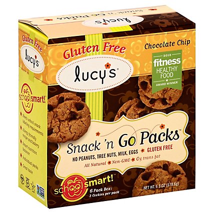 Lucys Cookies Gluten Free Chocolate Chip Snack N Go Packs School Smart! 6 Packs - 6.3 Oz - Image 1