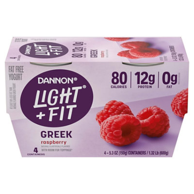 Dannon Light + Fit Yogurt Greek Nonfat Gluten Free Raspberry - 4-5.3 Oz
