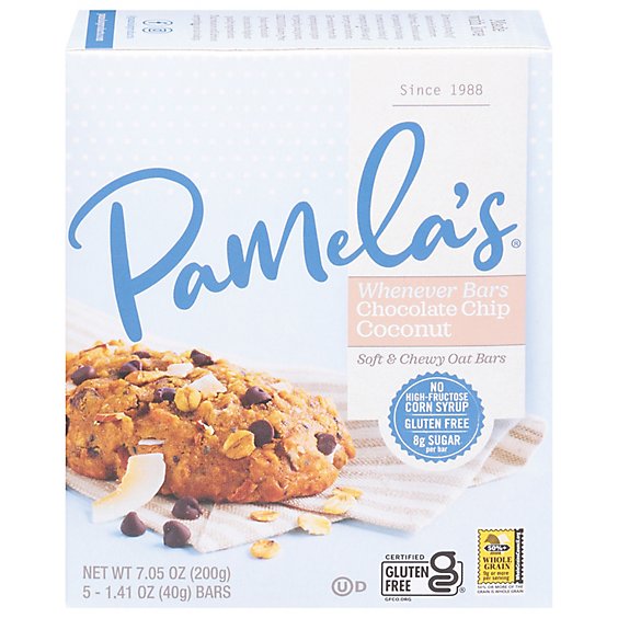 Pamelas Whenever Bars Oat Chocolate Chip Coconut Gluten Free - 5-1.41 Oz