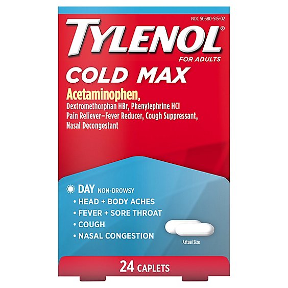TYLENOL Pain Reliever/Fever Reducer Caplets Cold Multi-Symptom Daytime For Adults - 24 Count