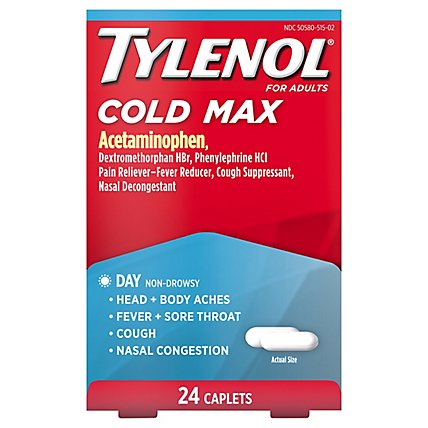 TYLENOL Pain Reliever/Fever Reducer Caplets Cold Multi-Symptom Daytime For Adults - 24 Count - Image 1