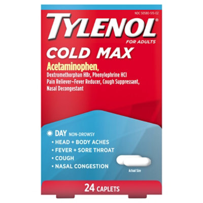 TYLENOL Pain Reliever/Fever Reducer Caplets Cold Multi-Symptom Daytime For Adults - 24 Count