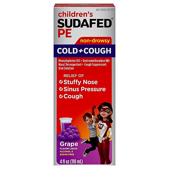 Sudafed PE Childrens Cold & Cough Liquid Grape Flavor - 4 Fl. Oz.