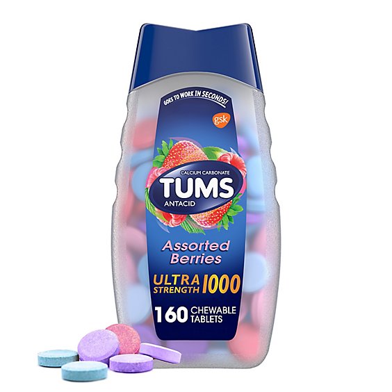 Tums Antacid Tablets Chewable Ultra Strength 1000 Assorted Berries - 160 Count