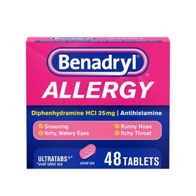 Benadryl Allergy Tablets 25mg Ultratabs - 48 Count - Image 1