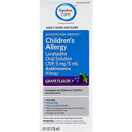 Signature Care Allergy Loratadine Childrens Oral Solution USP 5mg/5mL Grape Flavor - 4 Fl. Oz. - Image 2