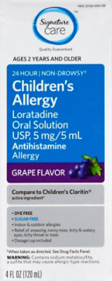 Signature Select/Care Allergy Loratadine Childrens Oral Solution USP 5mg/5mL Grape Flavor - 4 Fl. Oz. - Image 2