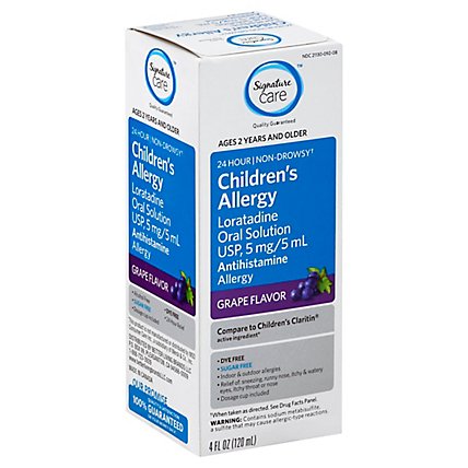 Signature Care Allergy Loratadine Childrens Oral Solution USP 5mg/5mL Grape Flavor - 4 Fl. Oz. - Image 1