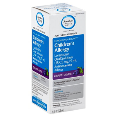 Signature Select/Care Allergy Loratadine Childrens Oral Solution USP 5mg/5mL Grape Flavor - 4 Fl. Oz.