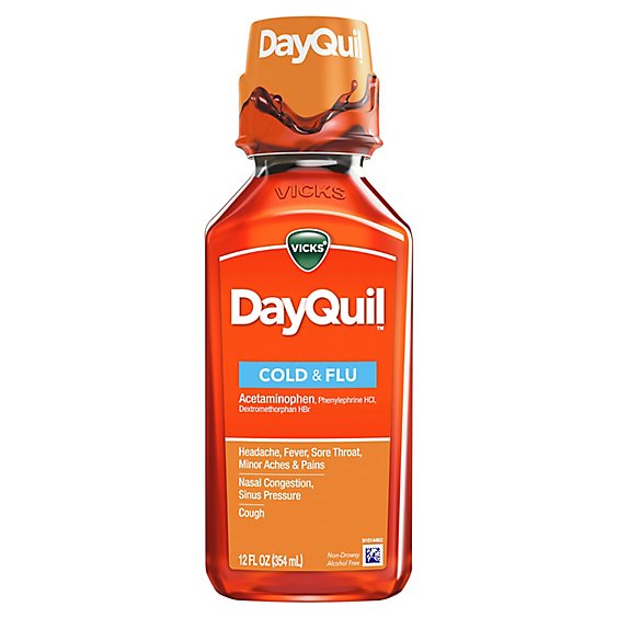 Vicks DayQuil Cold & Flu Medicine Powerful Relief Liquid - 12 Fl. Oz.