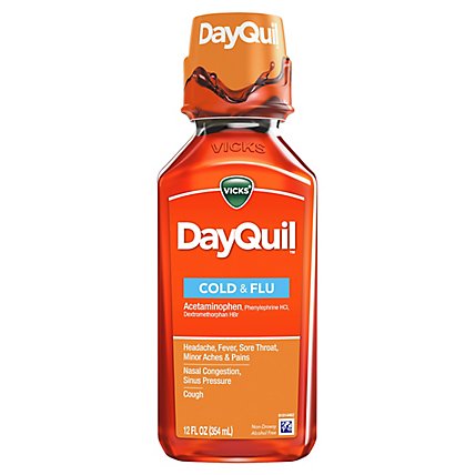 Vicks DayQuil Cold & Flu Medicine Powerful Relief Liquid - 12 Fl. Oz. - Image 1