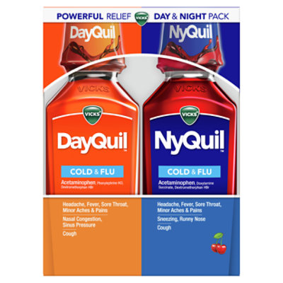 Vicks DayQuil NyQuil Medicine For Cold Flu & Congestion Syrup - 2-12 Fl. Oz. - Image 1