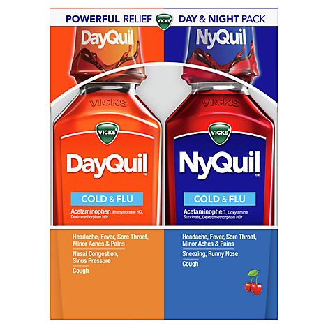 Vicks DayQuil NyQuil Medicine For Cold Flu & Congestion Syrup - 2-12 Fl. Oz.