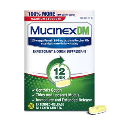 Mucinex DM Expectorant & Cough Suppressant Maximum Strength 12 Hours Relief Tablets - 28 Count - Image 2